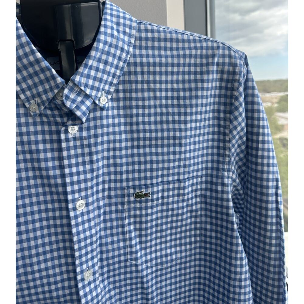 Lacoste Cotton Blue White Check Button Up Long Sleeve Shirt Size L
